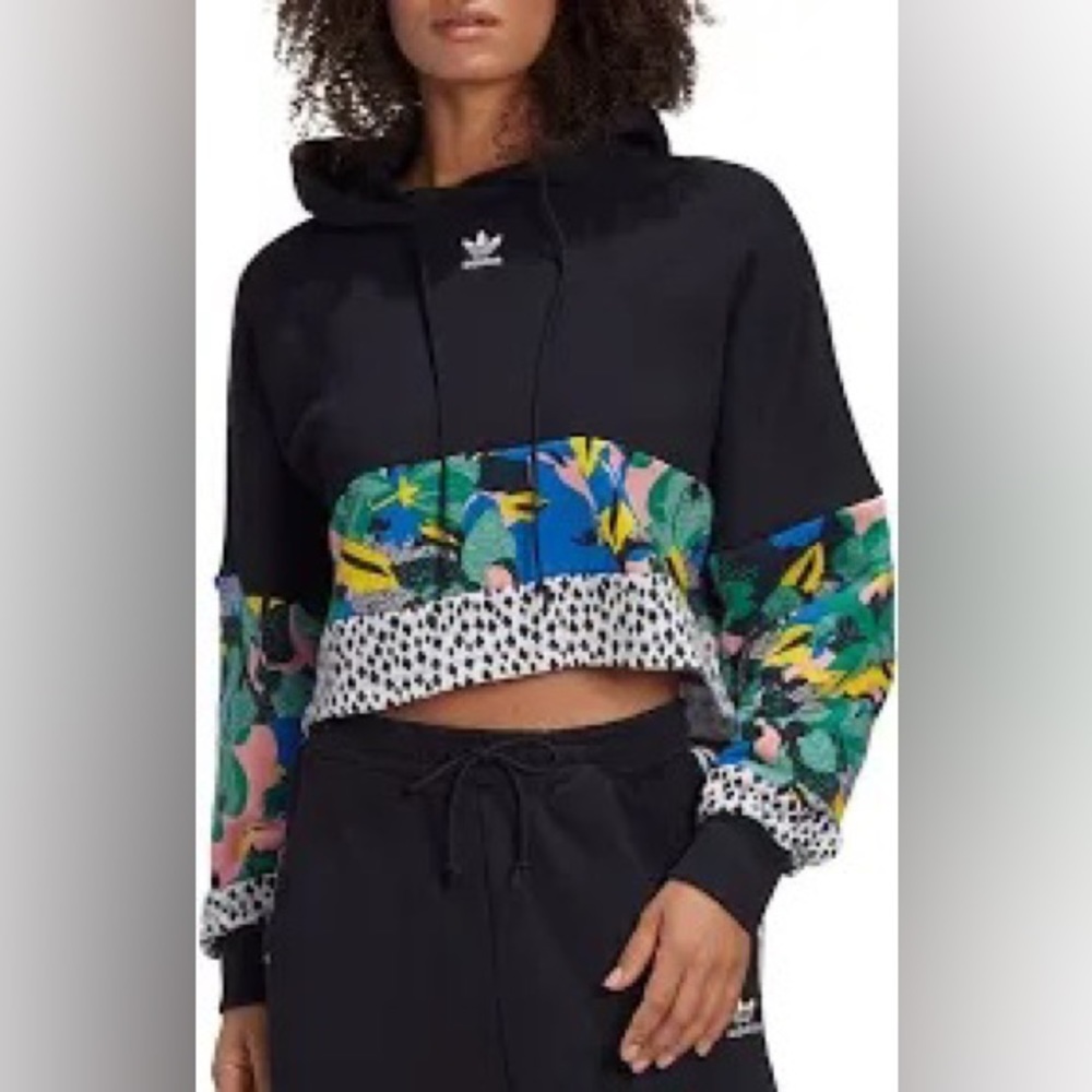 Adidas x HER Studio London Cropped Athletic Hoodie Black Floral Polka Dot Sz. M